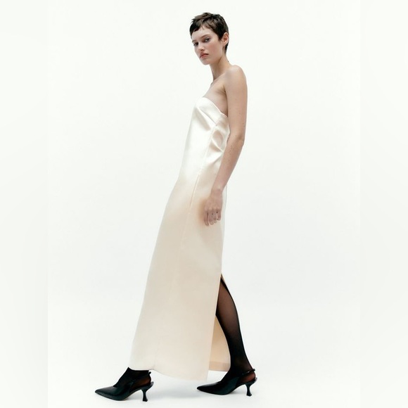 SLEEVELESS SATIN DRESS CREAM - Picture 3 of 7